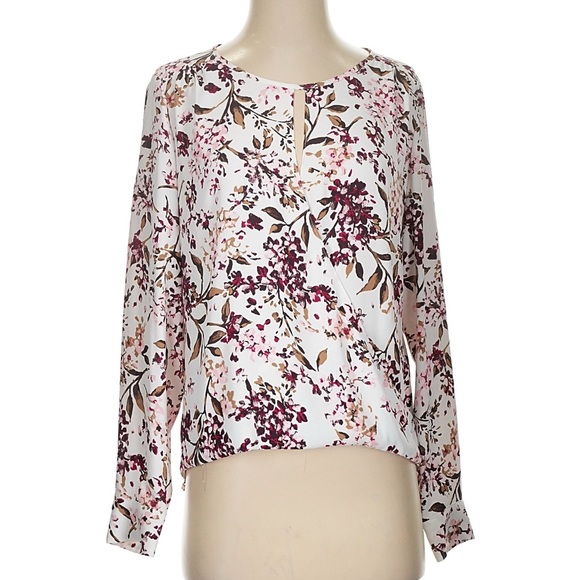 White House Black Market Floral Blouse Pink Cream Small - Picture 12 of 13